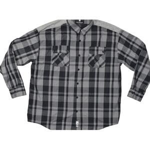 Rocawear Men's 4X Big Black Plaid Cotton Casual Button Shirt Long Sleeve